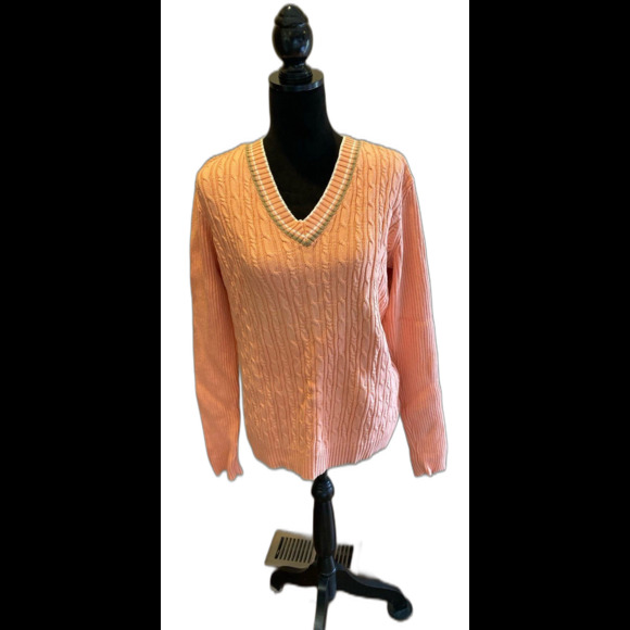 Izod Sweater Womens  Cable Knit V Neck
Color Peach Plus Size XL 100% Cotton - Picture 1 of 9